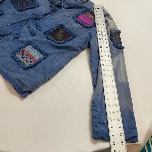 SACRED THREADS Women's Blue Chambray Patchwork Aztec Jacket Boho Sz L/XL - Picture 7 of 9
